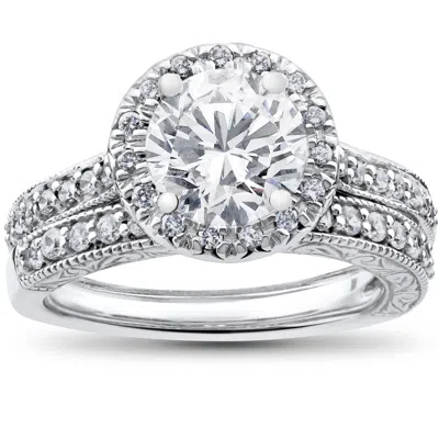 Pompeii3 2 1/2 Ct Halo Diamond Engagement Vintage Matching Wedding Ring White Gold In Multi