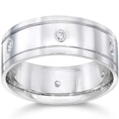 Pompeii3 Mens 14k White Gold Polished Diamond Wedding Band Ring In Multi