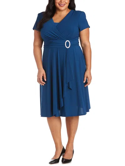 R & M Richards Plus Size Cascade Dress In Blue