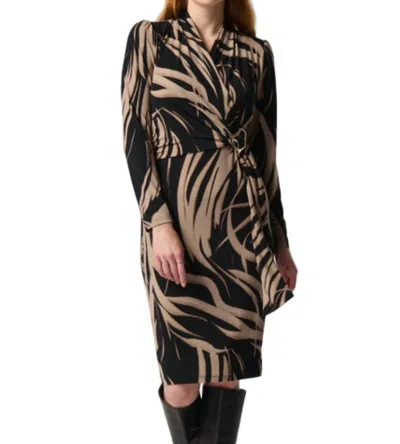 Joseph Ribkoff Two-tone Tie Front Blouse In Black/moonstone Abstract Print In Black