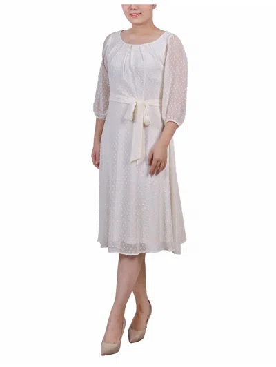 Shop Ny Collection Petites Womens Blouson Midi Fit & Flare Dress In White