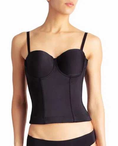 Nicole Miller Microfiber Low Back Boned Bustier In Black In Black