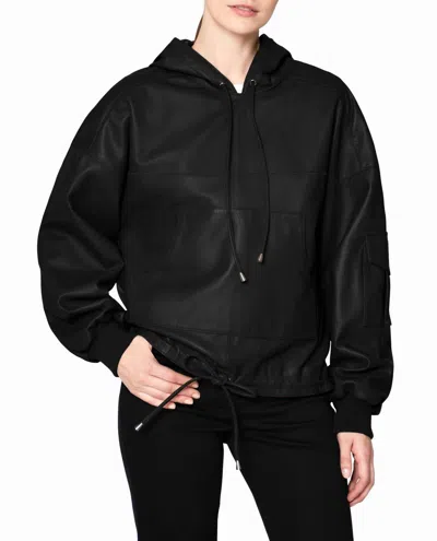Nicole Miller Leather Space Hoodie In Black In Black