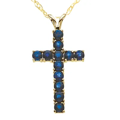Pompeii3 1 1/5 Ct Genuine Blue Sapphire Cross Pendant Necklace 18" Yellow Gold 1" Tall In Multi