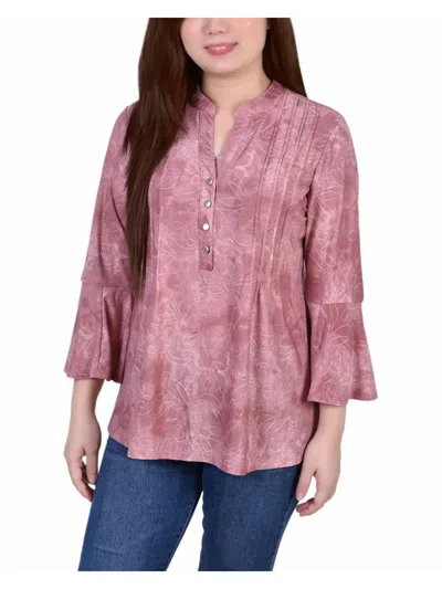 Shop Ny Collection Petites Womens Printed Y-neck Blouse In Multi