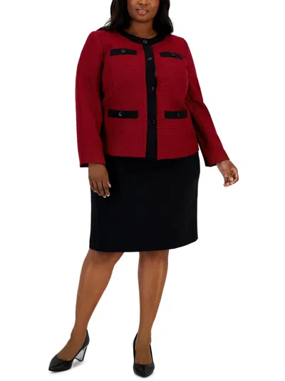Le Suit Plus Womens Houndstooth 2pc Skirt Suit In Red
