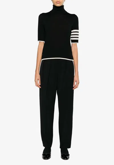 Thom Browne Black Short Sleeve Sweater With 4-bar Detail In Wool Woman In Black