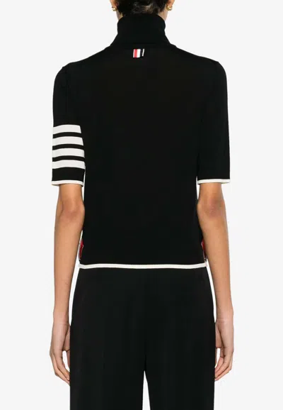 Thom Browne Black Short Sleeve Sweater With 4-bar Detail In Wool Woman In Black