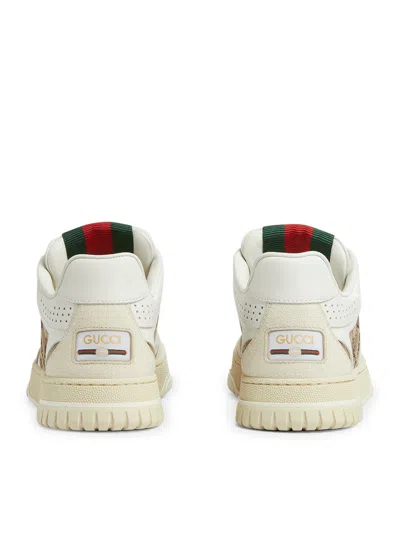 Gucci Re-web Leather And Original Gg Fabric Sneakers In Cream