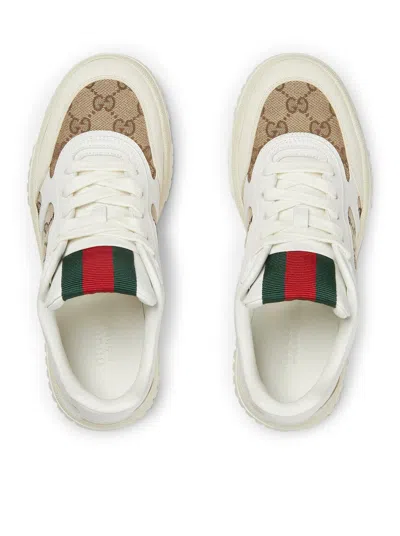 Gucci Re-web Leather And Original Gg Fabric Sneakers In Cream