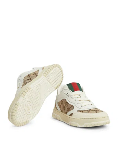Gucci Re-web Leather And Original Gg Fabric Sneakers In Cream