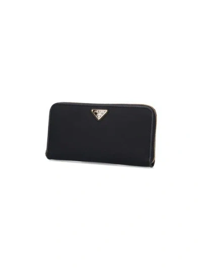 Prada Triangle Logo Saffiano Leather Zip-around Wallet In Black