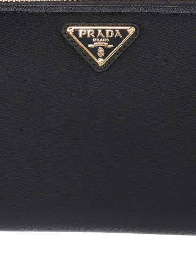 Prada Triangle Logo Saffiano Leather Zip-around Wallet In Black