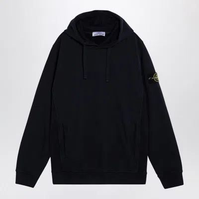 Stone Island Black Hoodie With Subtle Logo Patch In Blue