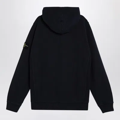 Stone Island Black Hoodie With Subtle Logo Patch In Blue