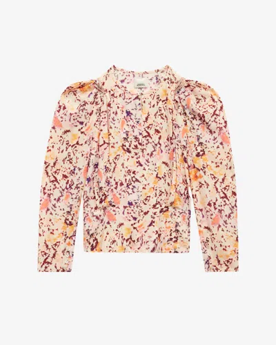 Isabel Marant Zarga Abstract Print Stretch Silk Top In Ecru-plum