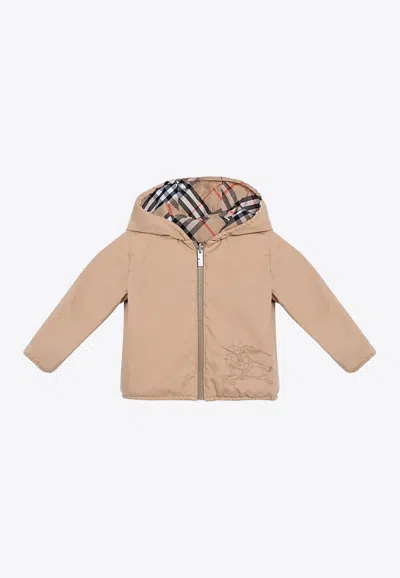 Shop Burberry Babies Reversible Logo-embroidered Jacket In Beige