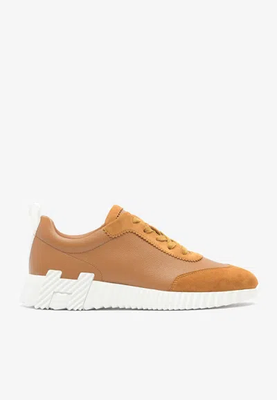 Pre-owned Hermes Bouncing Low-top Sneakers In Naturel Sport Goatskin And Suede