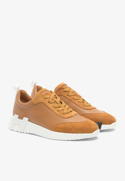 Pre-owned Hermes Bouncing Low-top Sneakers In Naturel Sport Goatskin And Suede