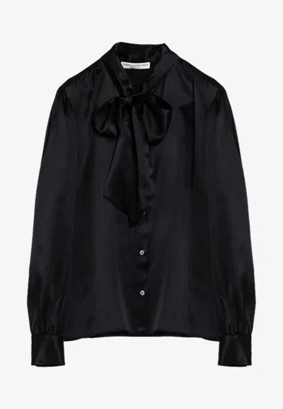 Alessandra Rich Bow Collar Silk Shirt In Black