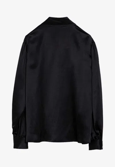 Alessandra Rich Bow Collar Silk Shirt In Black