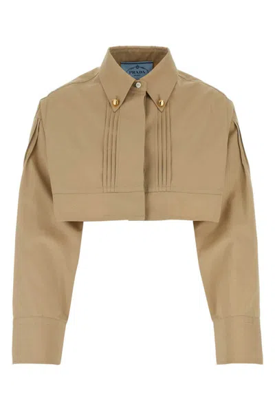 Prada Camicia In Popeline Beige Donna In Green