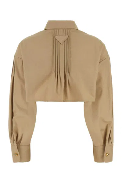 Prada Camicia In Popeline Beige Donna In Green