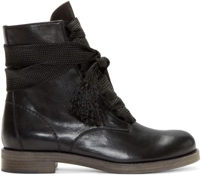 Shop Chloé Black Leather Lace-up Ankle Boots