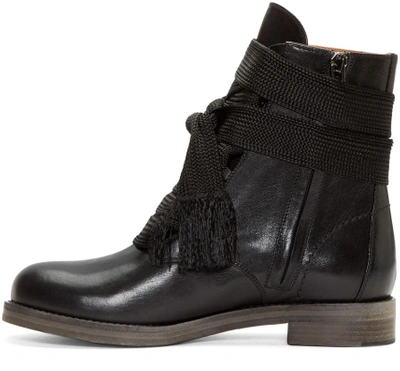 Shop Chloé Black Leather Lace-up Ankle Boots