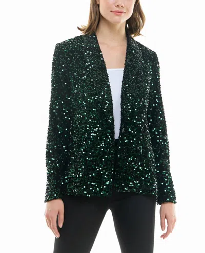 Nicole Miller Dani Velvet Sequin Jacket In Emerald In Gold