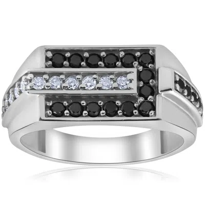 Pompeii3 Mens 5/8ct Black & White Diamond Wedding Ring 10k White Gold In Multi
