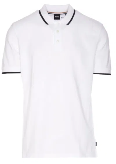 Hugo Boss Logo-embossed Cotton Polo Shirt In White