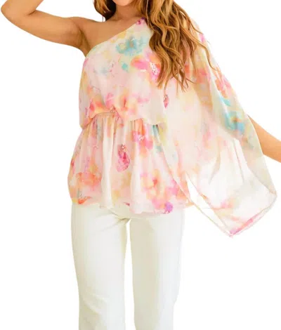 WHITE BIRCH FLORAL PEPLUM BLOUSE IN ROSALINE 