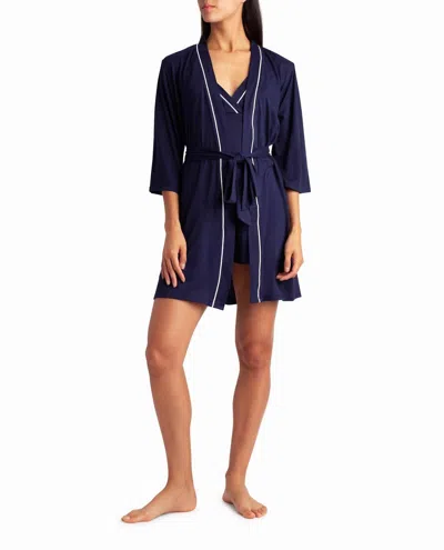 Nicole Miller Peached Jersey Three-piece Sleepwear Set In Peacoat In Blue