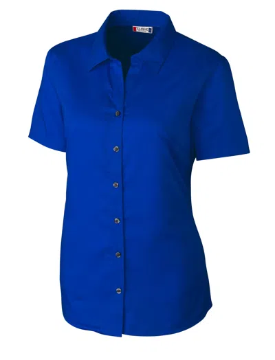 Clique Avesta Stain Resistant Womens Short Sleeve Button Down Shirt In Blue