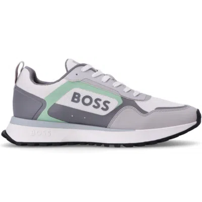 Hugo Boss Men's Big Logo Mesh Mix Lace Up Sneaker, White/pearl Grey In Multi