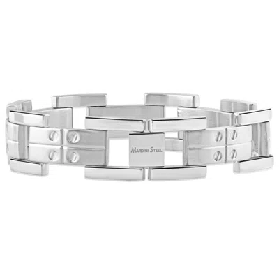 Pompeii3 Men's Steel 17.5mm Wide Link Flexible 8.5" Bracelet In Silver