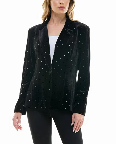 Nicole Miller Estella Velvet Blazer In Very Black And Silver In Multi