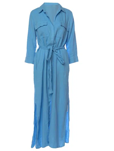 L'agence Women's Cameron Linen Blend Shirt Midi Dress, Blue Mist In Blue