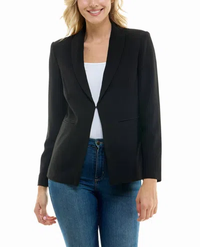 Nicole Miller Isla Stretch Crepe One Button Blazer In Very Black In Black