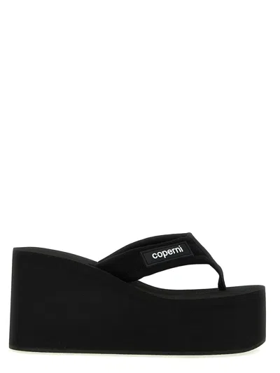 Shop Coperni 'branded Wedge' Sandals In Black