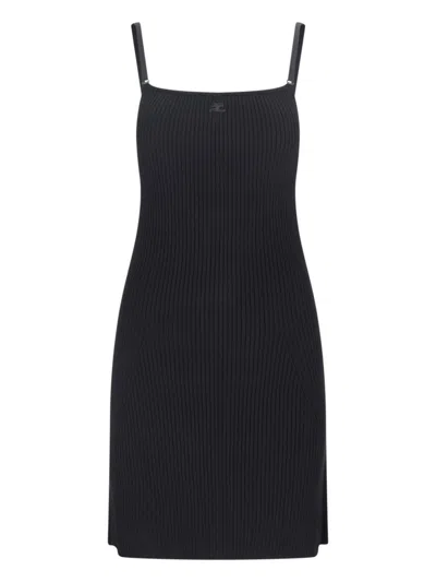 Courrèges Contrast Cotton Jersey Mini Dress In Black