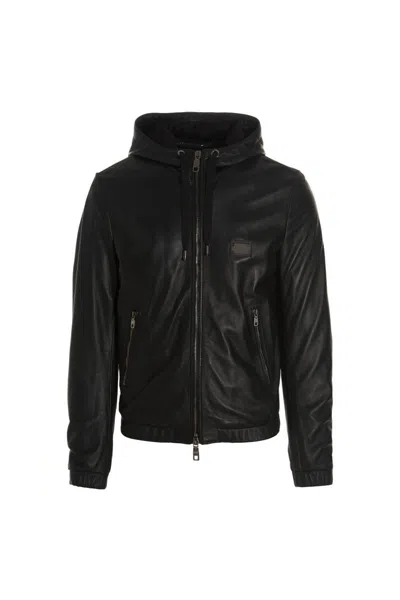 Dolce & Gabbana Hooded Jacket With Elastic Cuffs And Hem In Black