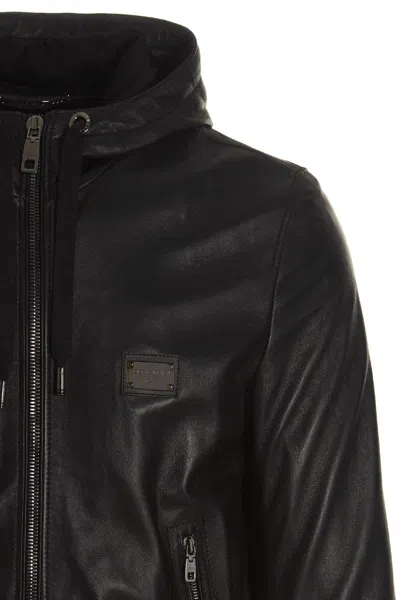 Dolce & Gabbana Hooded Jacket With Elastic Cuffs And Hem In Black