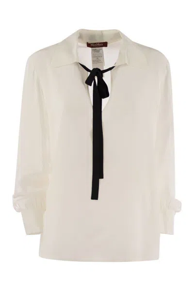 Shop Max Mara Studio Ubicato - Silk Blouse With Tie In White