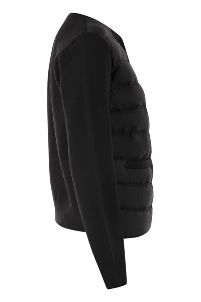 Shop Moncler Padded Wool Cardigan In Black