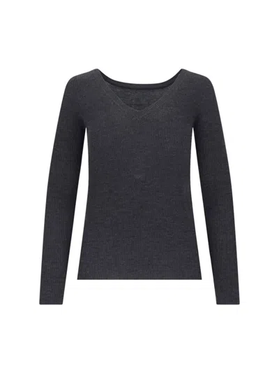 P.a.r.o.s.h Ribbed V-neck Long Sleeve Knitwear In Grey