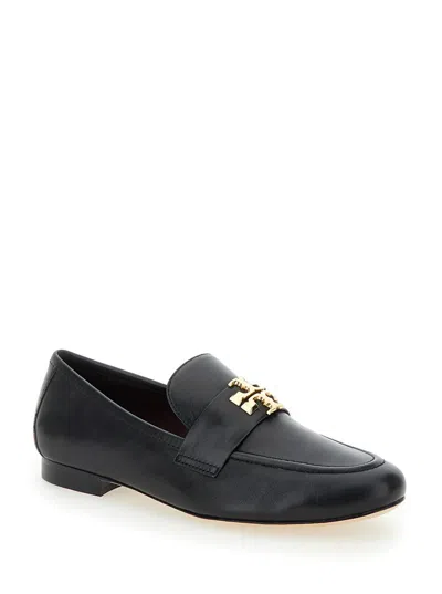 Shop Tory Burch 'eleonor' Black Slip-on Loafers With Double T In Leather Woman