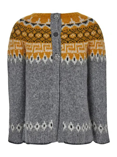 Shop Semicouture Grey Sweater With Straight Neck And Jacquard Embellishment In Alpaca Blend Woman