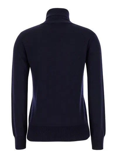 Apc A.p.c. Blue High Neck Sweater With Logo Embroidery In Wool Woman In Blue